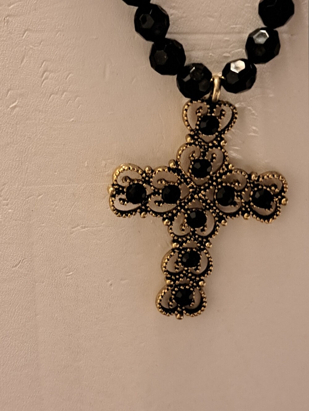Gold-Tone Black Crystal Cross Pendant Necklace